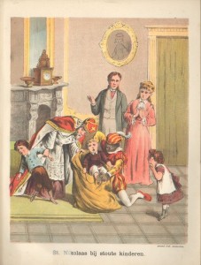 From the school teacher's book: Saint Nicholas and his servant putting naughty children in a sack © Schenkman | [Public Domain]