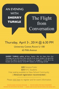 Sherry Turkle to give a talk at The New School poster © The New School