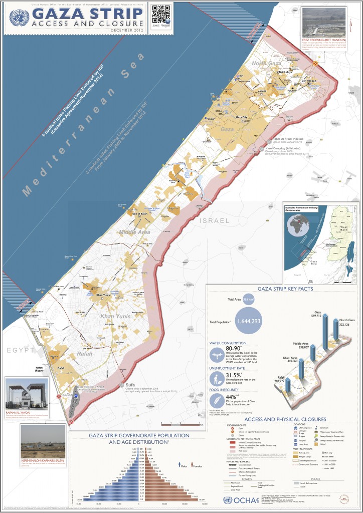 Map 4: 2012 Access and closure map of the Gaza Strip as of Dec. 2012 © OCHA (UN) | http://reliefweb.int/map/occupied-palestinian-territory/gaza-strip-access-and-closure-december-2012