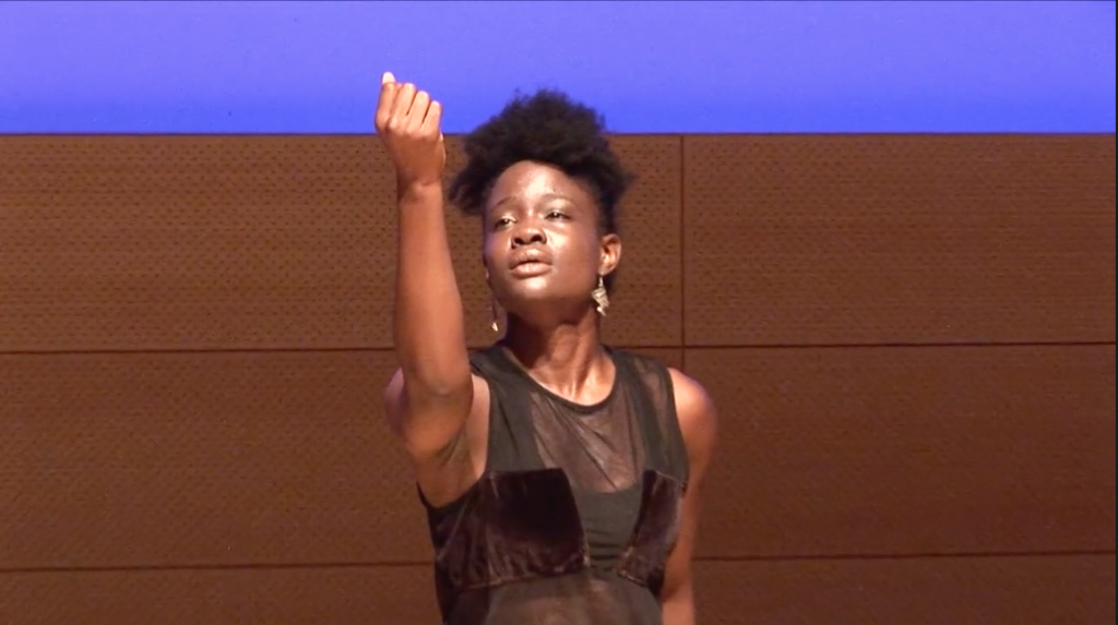 Screenshot from #PurpleReigns Video, 2016 © The New School