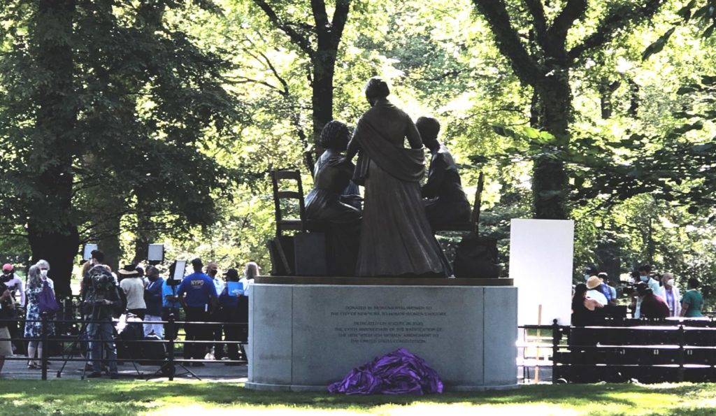 Women’s Rights Pioneers Monument unveiling in Central Park, New York, August 26, 2020 (Photo: Lala Pop)