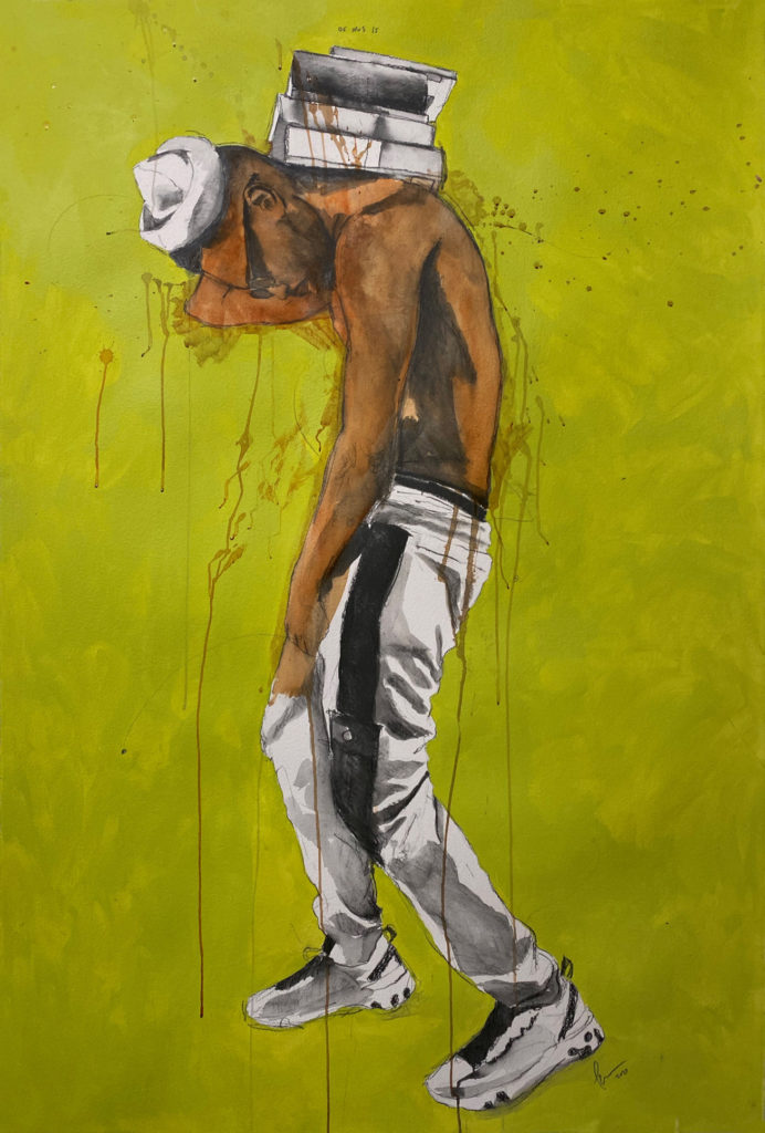 Image credit: Osmosis by Dr. Fahamu Pecou (2020), Collection: Trapademia II: Lit, Graphite and Acrylic on Canvas.