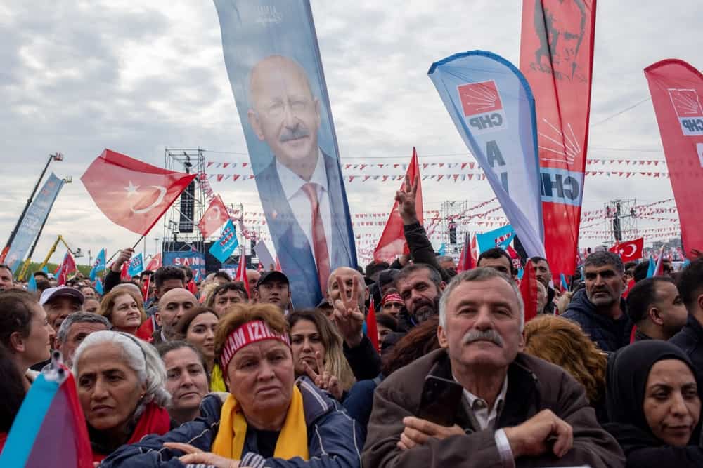 Party supporters supporting Kemal Kilicdaroglu, the presidential candidate of the Nation Alliance and Chairman of the Republican People's Party,CHP,at the Great Istanbul Rally in Turkey on May 6,2023