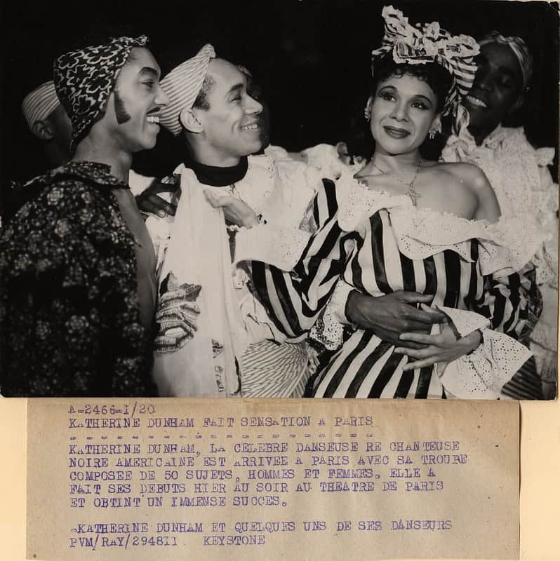 1948 November 29 - Photo portrait of Katherine Dunham and dance troupe, Keystone, Paris, 1948