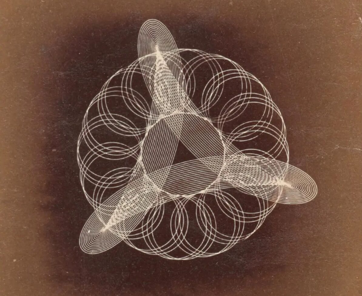 Abstract sepia image of intersecting triangle and spiral-like shapes