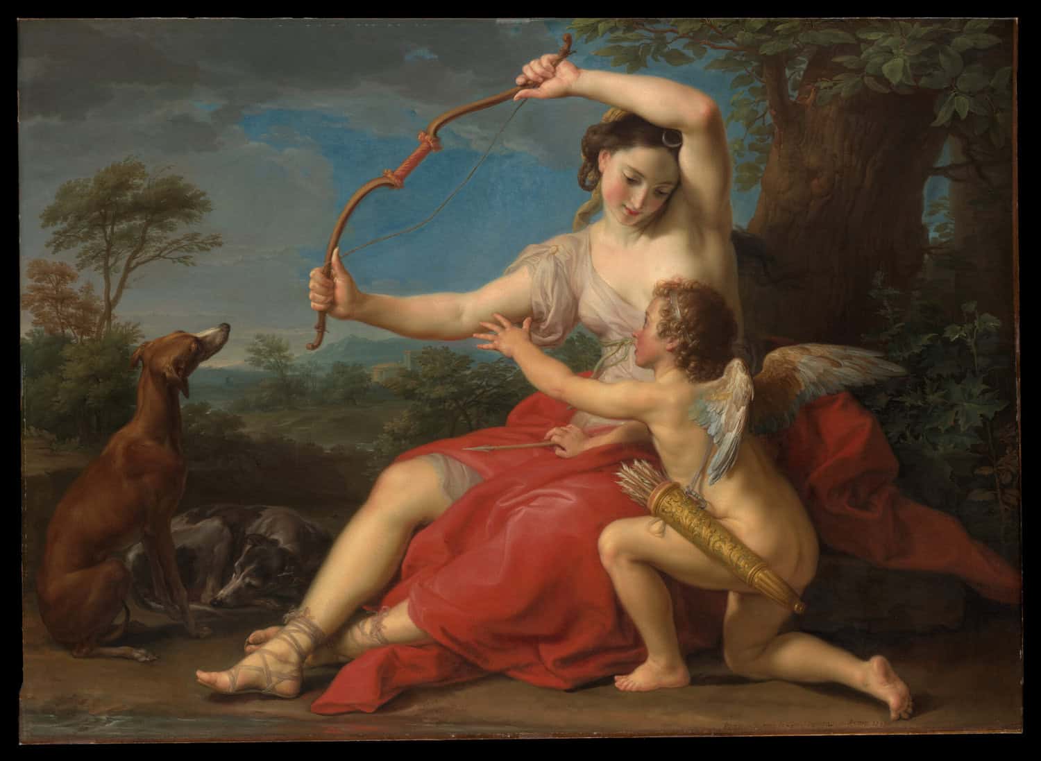 Diana holding Cupid's bow away from him