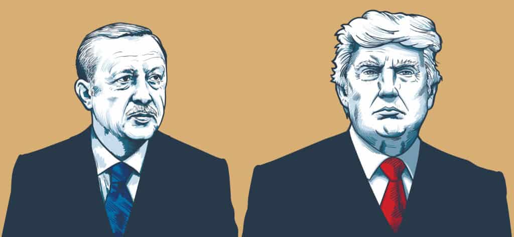 Illustration of Turkish president Recep Tayyip Erdoğan and American president Donald Trump