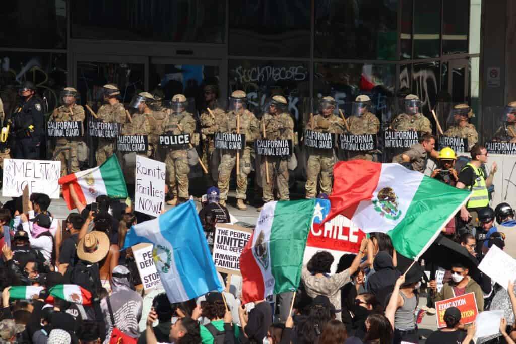 The National Guard outside the Federal Building during the ICE protests in Downtown Los Angeles (June 9, 2025) | Josiah True / Shutterstock