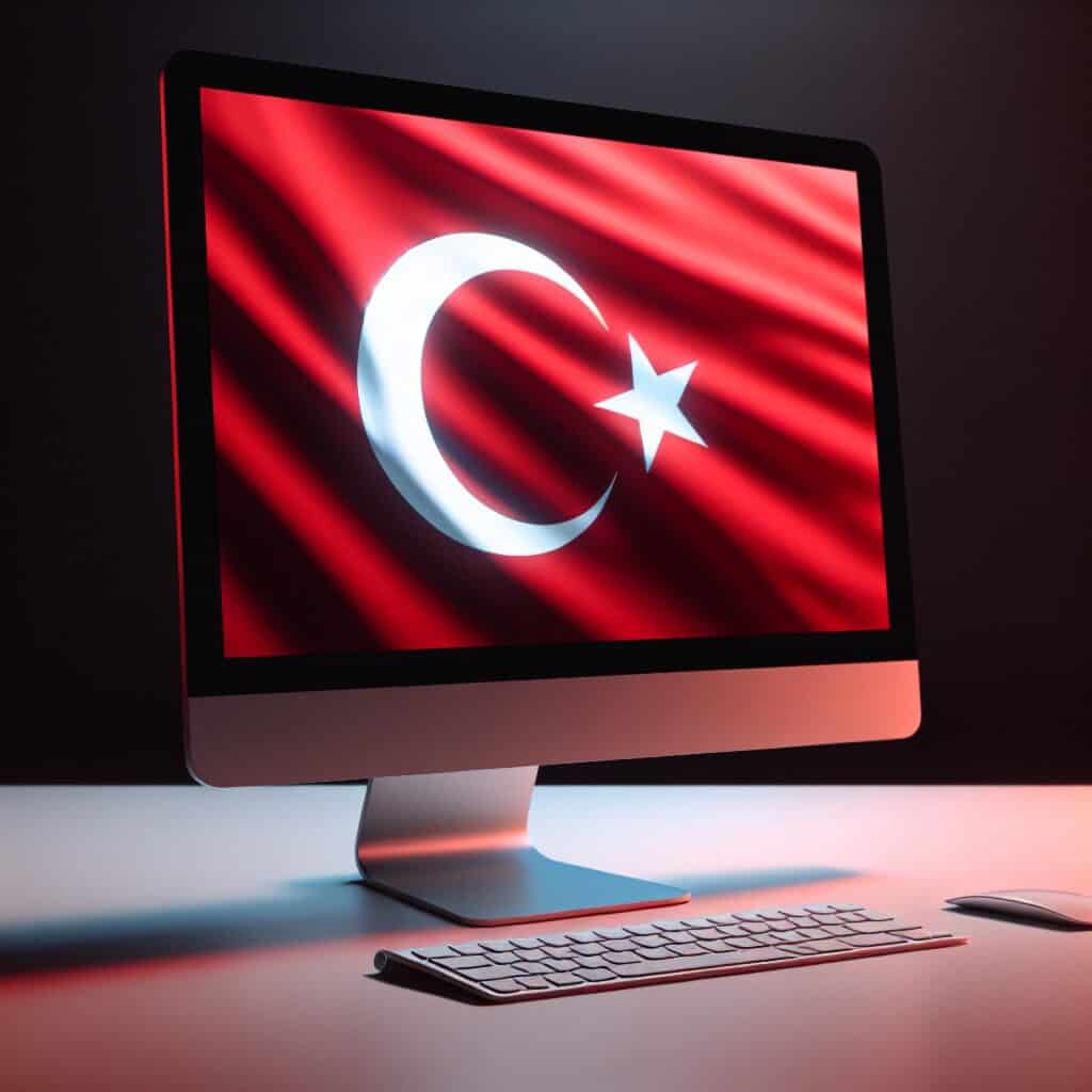 AI-generated image of Apple monitor displaying a rippling Turkish flag