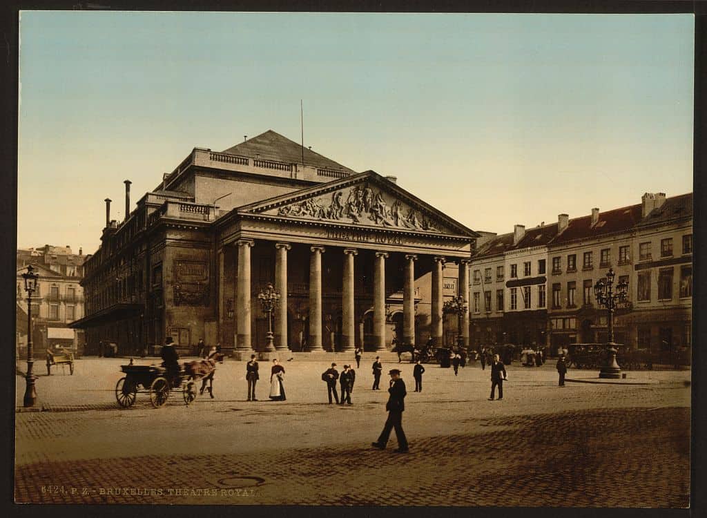 Vintage image of Place de la Monnaie (Muntplein), Brussels, Belgium.